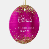 Gouden Glitter Heet Roze Folie 21e Verjaardag Foto Keramisch Ornament (Rechts)