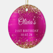 Gouden Glitter Heet Roze Folie 21e Verjaardag Foto Keramisch Ornament (Links)