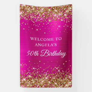 Gouden Glitter Heet Roze Folie 50ste Verjaardag V Spandoek