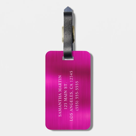 Gouden Glitter Heet Roze Folie Fancy Monogram Bagagelabel (Achterkant verticaal)