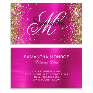 Gouden Glitter Heet Roze Folie Fancy Monogram Visitekaartje