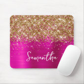 Gouden Glitter Heet Roze Glam Naam Muismat (Met muis)
