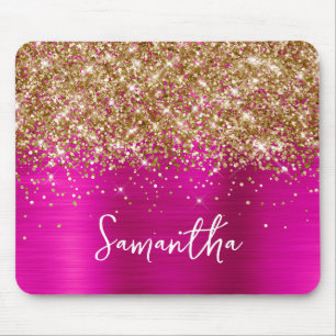 Gouden Glitter Heet Roze Glam Naam Muismat