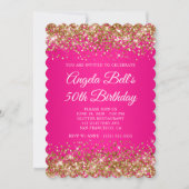Gouden Glitter Heet Roze Monogram 50ste Verjaardag Kaart (Voorkant)