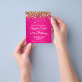 Gouden Glitter Heet Roze Ombre 60ste Verjaardag Flyer (Hand)