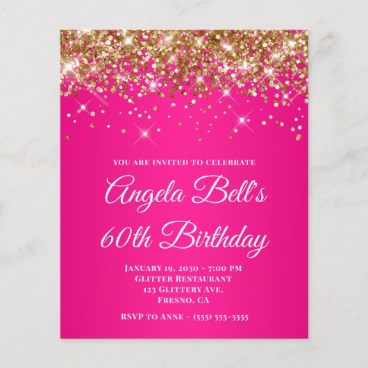 Gouden Glitter Heet Roze Ombre 60ste Verjaardag Flyer (Voorkant)