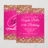 Gouden Glitter Heet Roze Ombre Fancy Monogram (Voorkant / Achterkant)