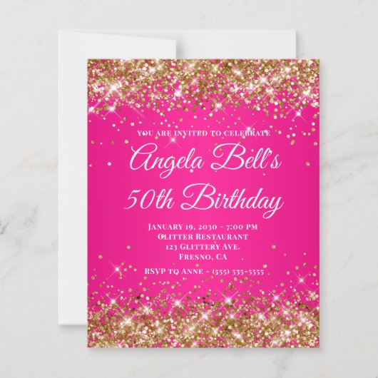 Gouden Glitter Heet Roze Ombre Fancy Monogram (Voorkant)