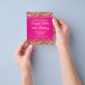 Gouden Glitter Heet Roze Ombre Fancy Monogram Flyer (Hand)