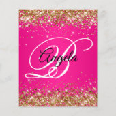 Gouden Glitter Heet Roze Ombre Fancy Monogram Flyer (Achterkant)