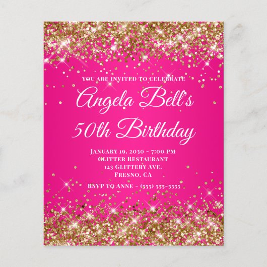 Gouden Glitter Heet Roze Ombre Fancy Monogram Flyer (Voorkant)
