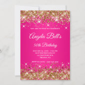 Gouden Glitter Heet Roze Ombre Fancy Monogram Kaart (Voorkant)