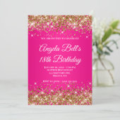 Gouden Glitter Heet Roze Ombre Monogram 18e Verjaa Kaart (Staand voorkant)