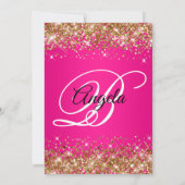 Gouden Glitter Heet Roze Ombre Monogram 18e Verjaa Kaart (Achterkant)