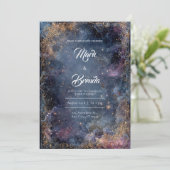 Gouden Glitter Hemelse Nevel Blauw Roze Bruiloft Kaart (Staand voorkant)