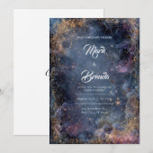 Gouden Glitter Hemelse Nevel Blauw Roze Bruiloft Kaart (Voorkant / Achterkant)