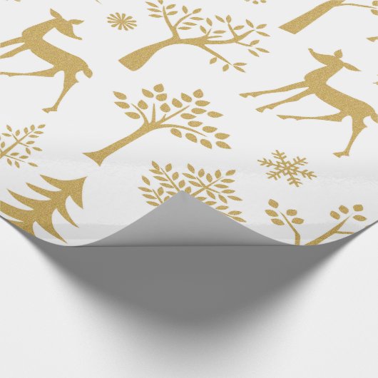 Gouden Glitter Herten en Bomen Cadeaupapier (Hoek)