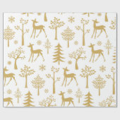 Gouden Glitter Herten en Bomen Cadeaupapier (Vlak)