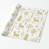 Gouden Glitter Herten en Bomen Cadeaupapier (Uitgerold)
