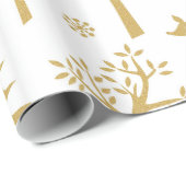 Gouden Glitter Herten en Bomen Cadeaupapier (Rol Hoek)