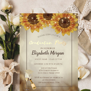 Gouden Glitter Hoed, Wijn, Glas, Zonnebloemen Goud Kaart