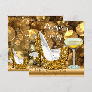 Gouden Glitter Hoge Hakken Champagne Verjaardagsfe Kaart