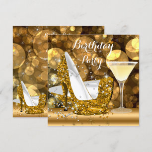 Gouden Glitter Hoge Hakken Cocktail Verjaardagsfee Kaart