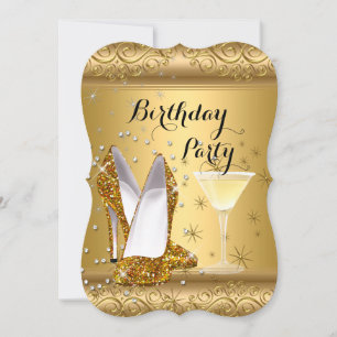 Gouden Glitter Hoge Hakken Cocktail Verjaardagsfee Kaart