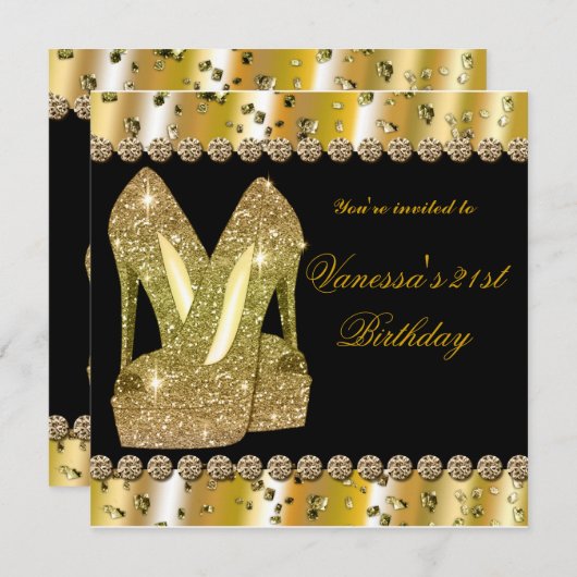 Gouden glitter hoge hakken verjaardagsfeestje uitn kaart (Voorkant / Achterkant)