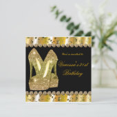 Gouden glitter hoge hakken verjaardagsfeestje uitn kaart (Staand voorkant)