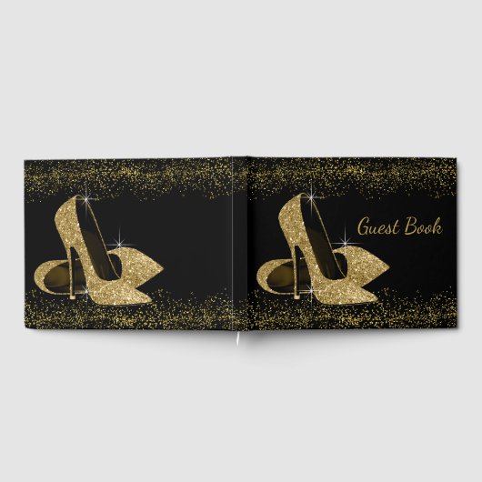 Gouden Glitter Hoge Heel Schoen Gastboek Gastenboek (Volledig)