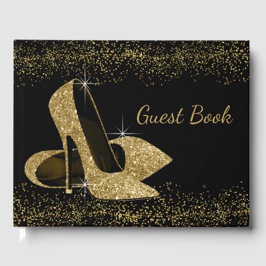 Gouden Glitter Hoge Heel Schoen Gastboek Gastenboek (Voorkant)