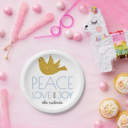 Gouden glitter holly berry Joy Love Peace Christma Papieren Bordje (Feest)