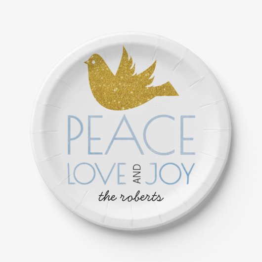 Gouden glitter holly berry Joy Love Peace Christma Papieren Bordje (Voorkant)