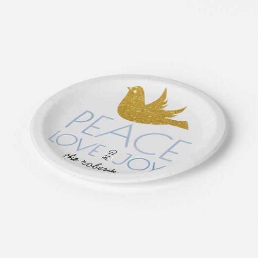 Gouden glitter holly berry Joy Love Peace Christma Papieren Bordje (Gekanteld)