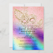 Gouden Glitter Holografische Maskerade Sweet 16 Kaart (Voorkant)