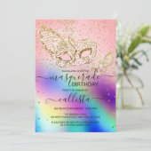 Gouden Glitter Holografische Maskerade Verjaardag Kaart (Staand voorkant)