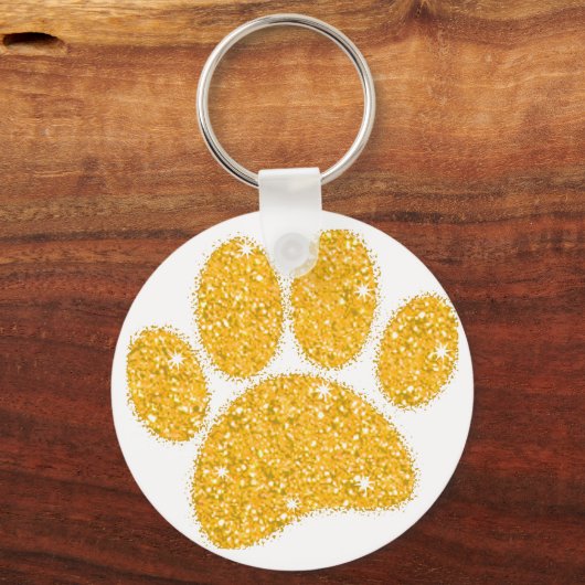 Gouden Glitter Hond Pawprint Sleutelhanger (Voorkant)