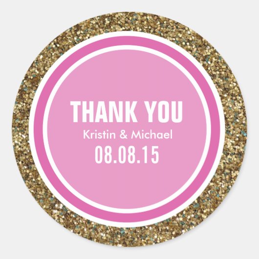 Gouden Glitter & Hot Pink Dank u Label (Voorkant)