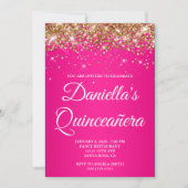 Gouden Glitter Hot Pink Ombre Quinceañera Kaart (Voorkant)