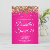 Gouden Glitter Hot Pink Ombre Sweet 16 Kaart (Staand voorkant)