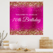 Gouden Glitter Hot Pink Square 70e verjaardag Welk Poster (Keuken)