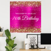 Gouden Glitter Hot Pink Square 70e verjaardag Welk Poster (Thuiskantoor)