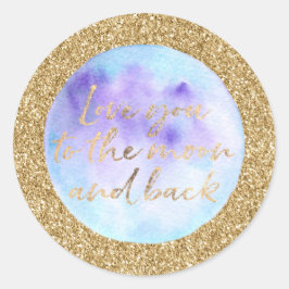 Gouden glitter hou van je naar de maan waterverf ronde sticker
