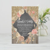 Gouden Glitter Hout Bloemen Chalkboard Brunch Bubb Kaart (Staand voorkant)