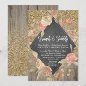 Gouden Glitter Hout Bloemen Chalkboard Brunch Bubb Kaart (Voorkant / Achterkant)