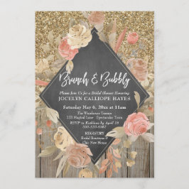 Gouden Glitter Hout Bloemen Chalkboard Brunch Bubb Kaart