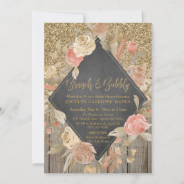 Gouden Glitter Hout Bloemen Chalkboard Brunch Bubb Kaart