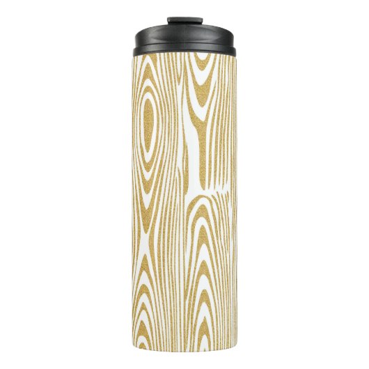 Gouden Glitter Houten Ringen Witte Achtergrond Thermosbeker (Voorkant)