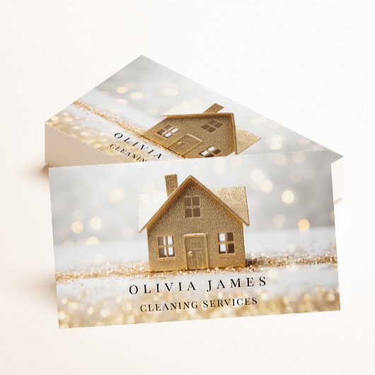 Gouden Glitter Huis Schoonmaak Diensten Huishoudin Visitekaartje
